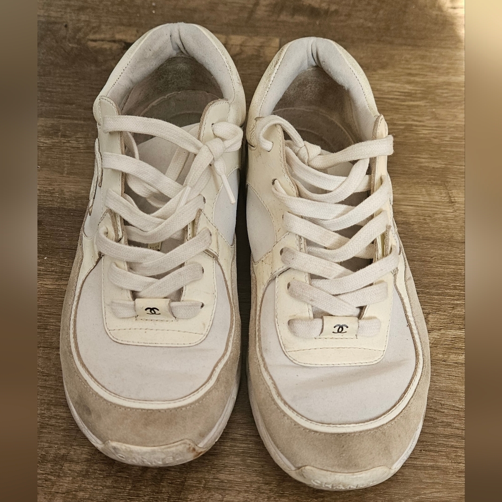 Chanel Ivory & Beige Low-Top Sneakers